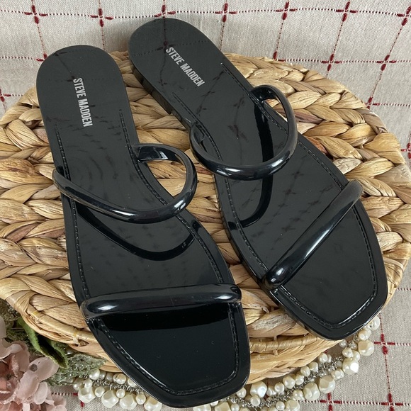 Set of 2 Steve Madden “PIKE” Jelly Flip Flop Sandals Size 9 Black & Silver New - Picture 2 of 8